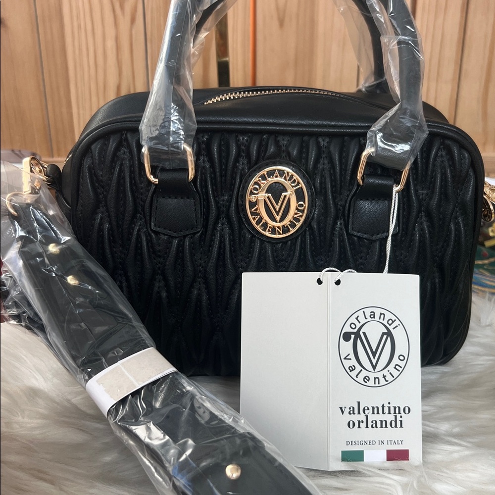 💜Valentino Orlandi Black Quilted Satchel Bag with Detachable Crossbody Strap - Picture 10 of 10